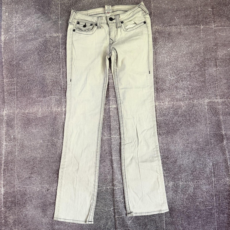 Dam vintage Y2K True Religion USA Billy Boot Cut utsvängda blå jeans storlek 30 x 31 bild 1