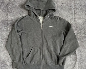 Men's Vintage Y2K Nike Heather Dark Gray Full Zip Up Hoodie Sweatshirt Sz L VTG