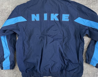 Mens Vintage 90s Nike Navy Blue Spell Out Anorak 1/4 Zip