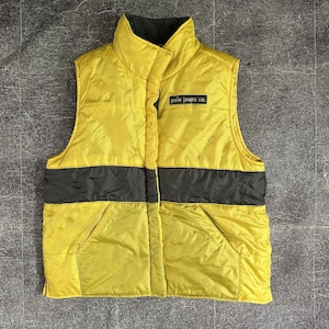 Women&#39;s Vintage Y2K Polo Ralph Lauren Jeans Co Zip Yellow Gray Puffer Vest Sz L