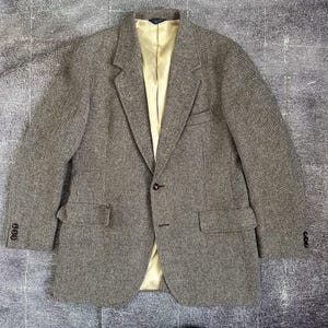Men&#39;s Vintage 90&#39;s Pendleton USA Beige Gray Tweed Wool Blazer Coat Jacket Sz 44L