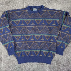 Men's Vintage 80's Pendleton Tribal Aztec Wool Crewneck Pullover Sweatshirt Sz L image 1