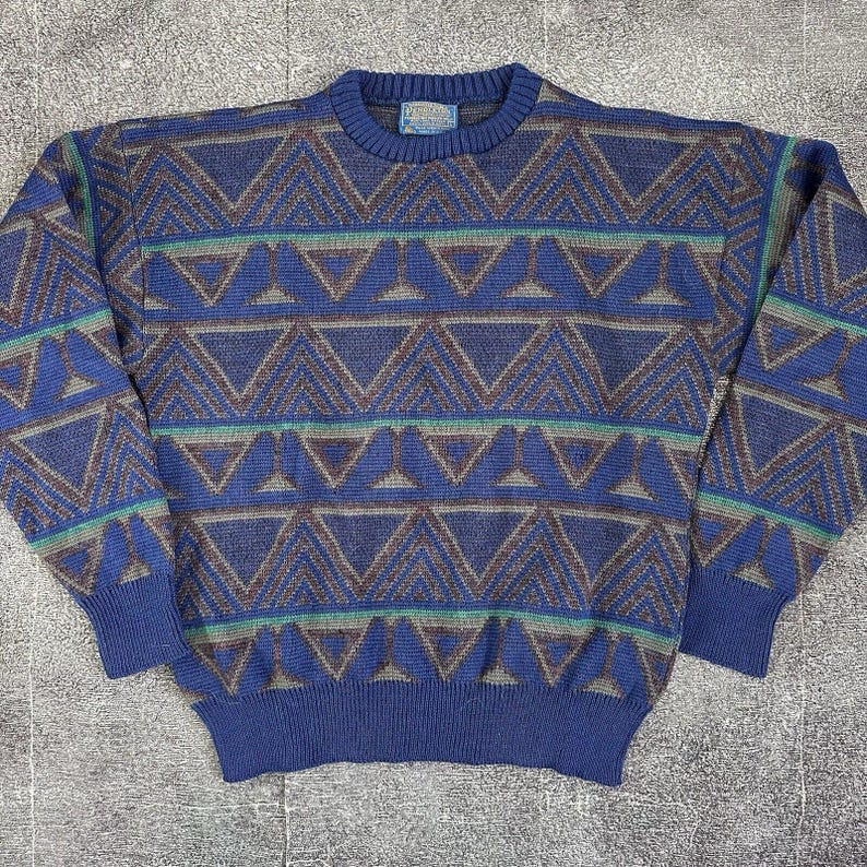 Men's Vintage 80's Pendleton Tribal Aztec Wool Crewneck Pullover Sweatshirt Sz L image 1