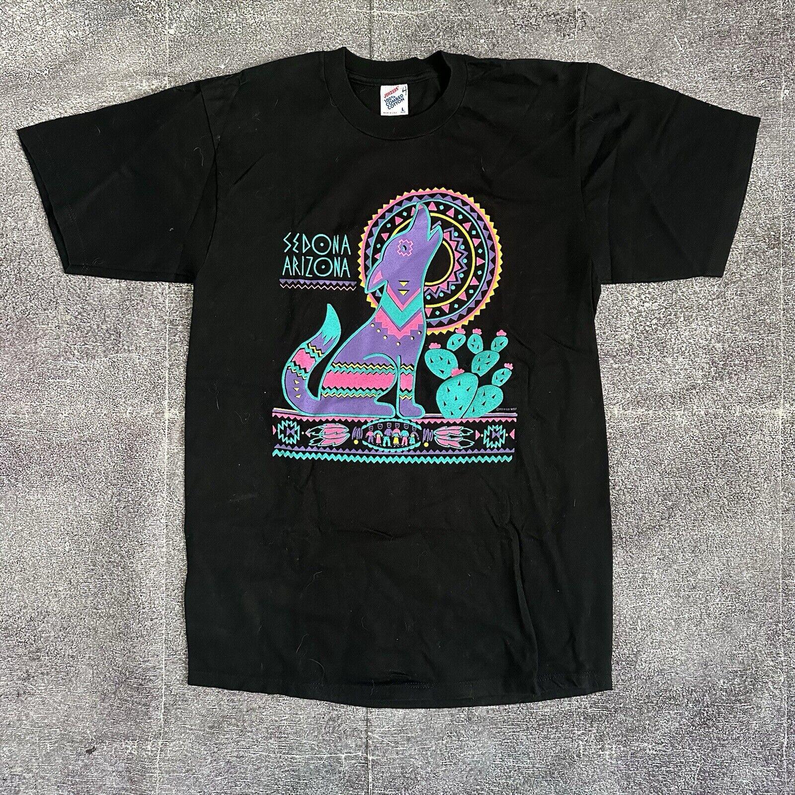 Mens Vintage 90s Jerzees Sedona Arizona Tribal Aztec Wolf