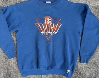 Men's Vintage 90's Logo 7 Denver Broncos Blue Crewneck Pullover Sweatshirt Sz M