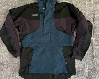Vintage 90s Columbia Anorak Pullover Jacket Red Hooded Kangaroo