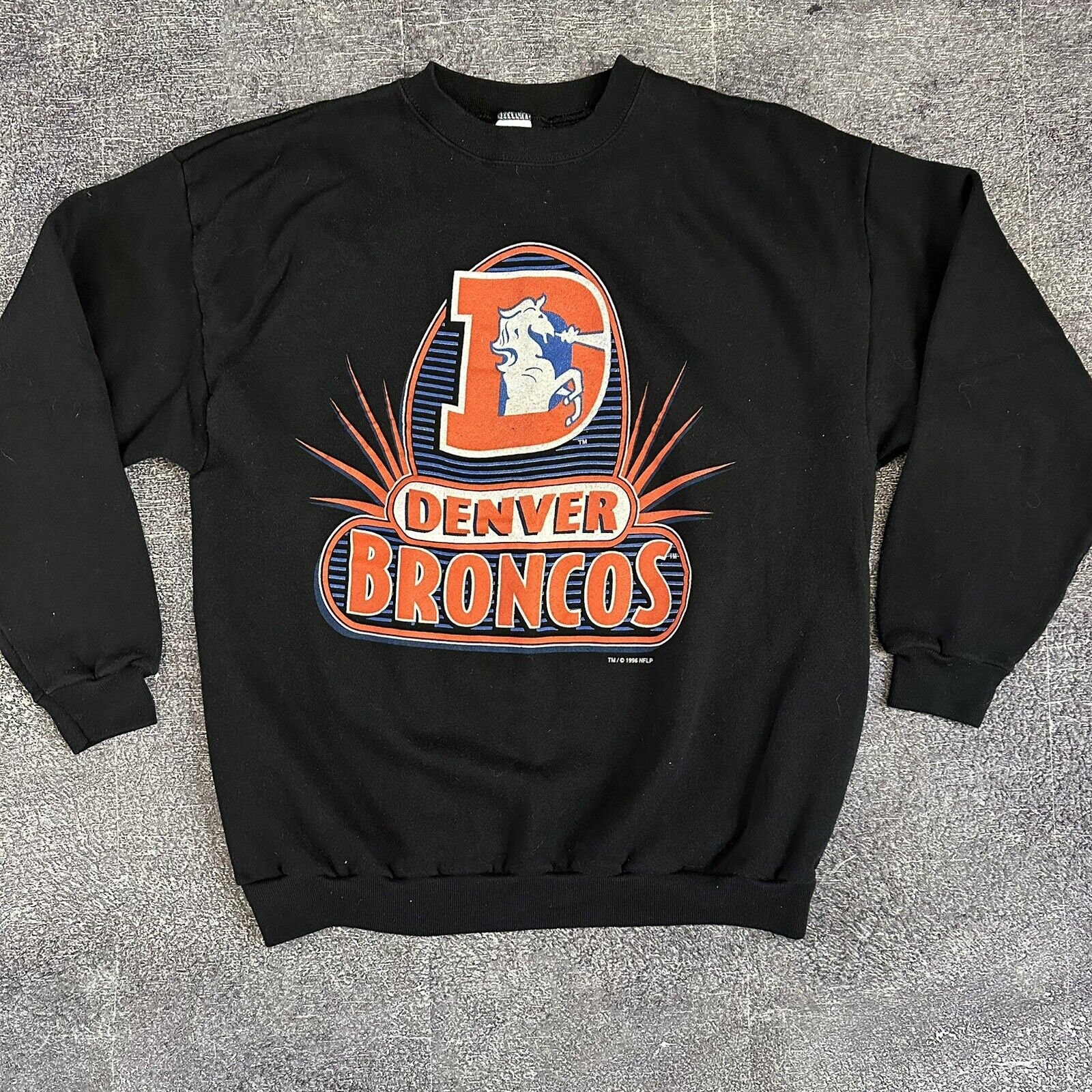 Men s Vintage 90 s Logo 7 Denver Broncos Black Orange Crewneck Sweatshirt Sz L Etsy