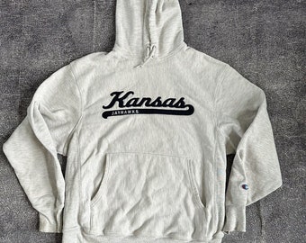 Sweat-shirt à capuche vintage Champion Reverse Weave Kansas KU Jayhawks pour homme Taille M