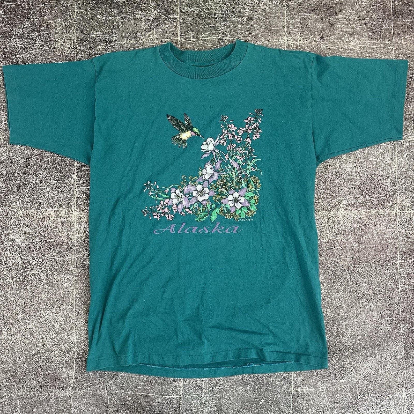 Men's Vintage 90's Prairie Mountain Alaska Columbine Flowers Blue