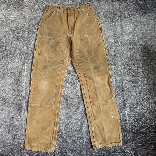 Men's Vintage Carhartt USA Utility Double Knee Front Brown Work Pants Sz 33 X 36