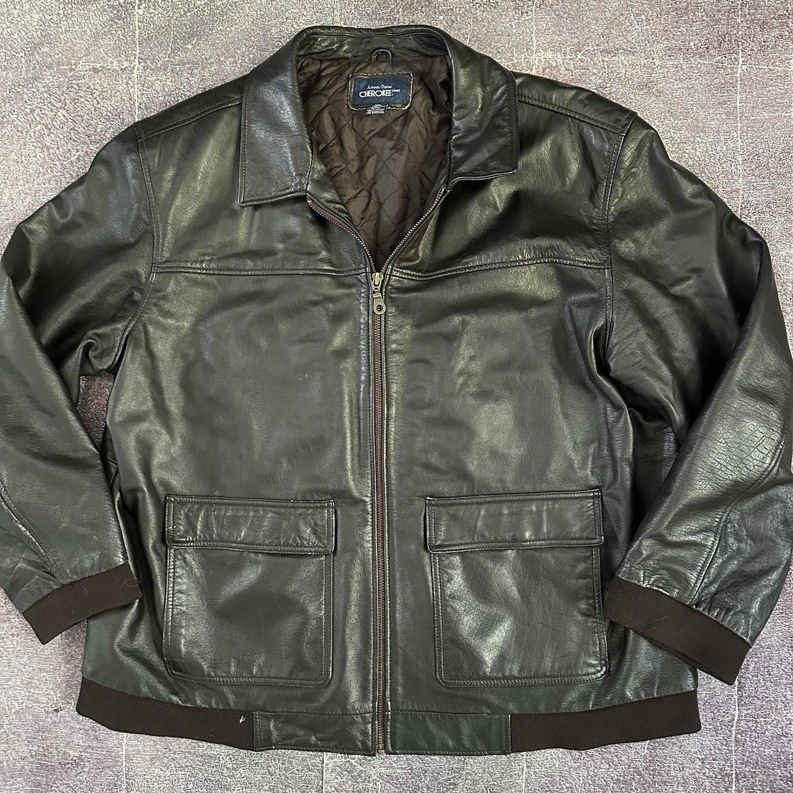 Men's Vintage 90s Cherokee Dark Brown Patina Leather Bomber Pilot