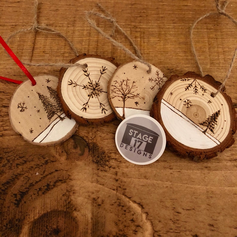 Wood Burned Log Slice Christmas Tree Decoration 1 Pcs Etsy