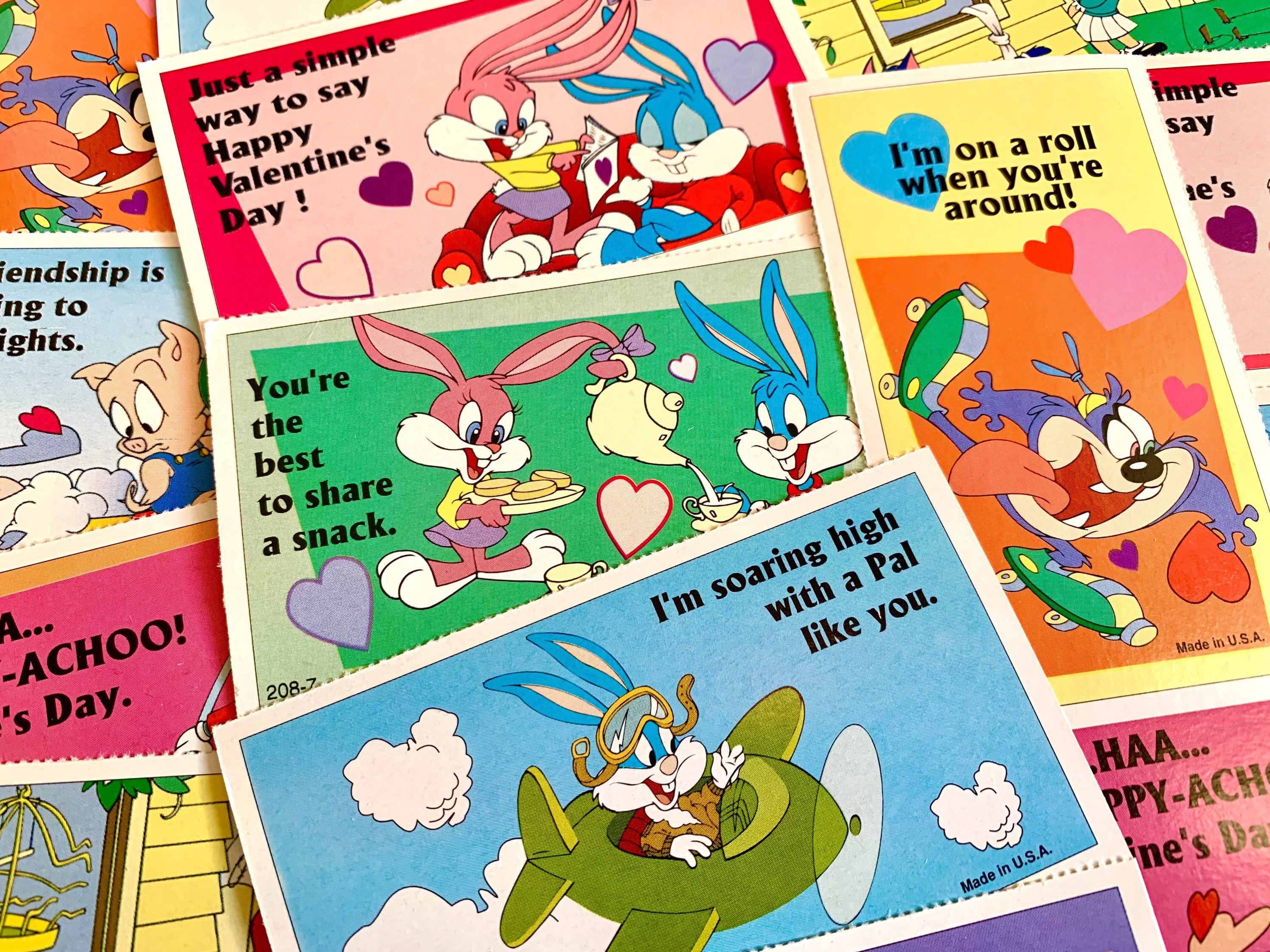 Paquetes de tarjetas de San Valentín con aventuras de Tiny Toons y misterio  de los 90, image size:2992x2244