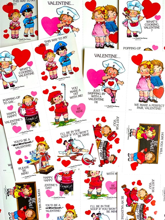 80s RARE Mystery Campbell Kids Valentines Day Card Packs 5 Cards