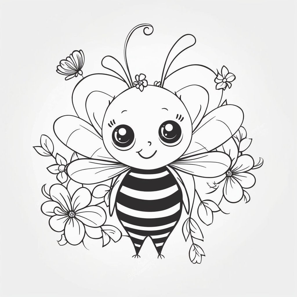 Coloring Page With Insect Bee Coloring Page for Kids - Etsy