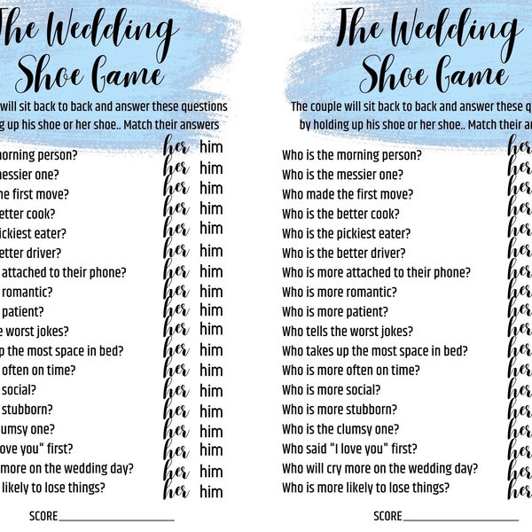 The Wedding Shoe Game - Easy Printable Bridal Shower/Bachelorette/Couples Shower Game Color Design 2