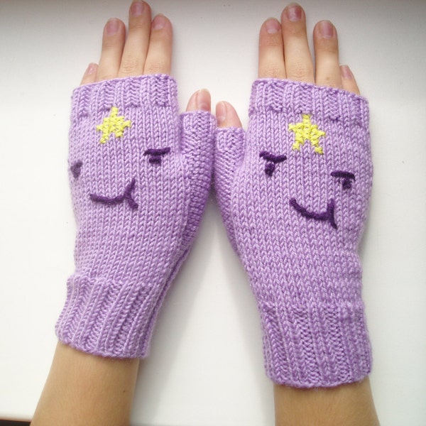 Knitted mittens / Lumpy Space Princess / Adventure Time/Fingerless gloves/Hand knit gloves/Wool knit mittens.