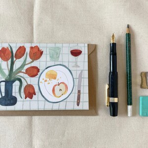 Greetings Card, 'Tulips, Cheese and Apple’