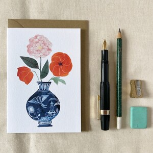 Greetings Card, 'Poppies, Tea Rose'