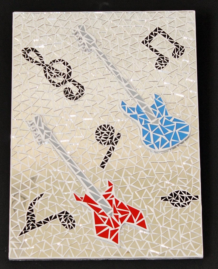 Cadre Déco Mosaïque avec Deux Guitares en 3D