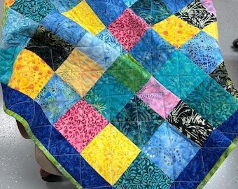 Handmade Patchwork Quilt, Multi-Color, 40" x 49", Quilts for Sale, Lap Quilts