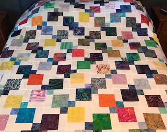 Handmade Queen Size Quilt Top, Multi-Color, 72" x 84", Ready to Finish, Quilts for Sale, Custom Quilt