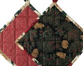 Christmas Handmade Quilted Pot Holders, Fabric Hot Pads, Set of 2