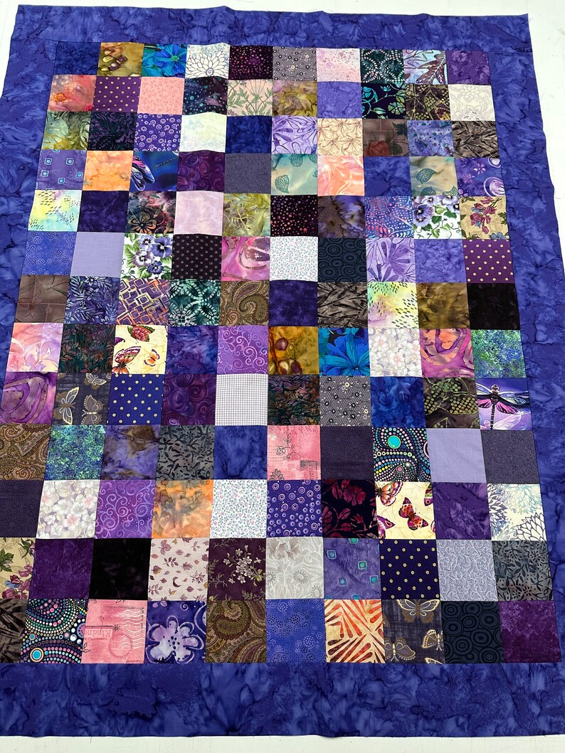 Unfinished Batik Quilt Top, 36 x 45, Shades of Purple, Crib Quilt Size image 7