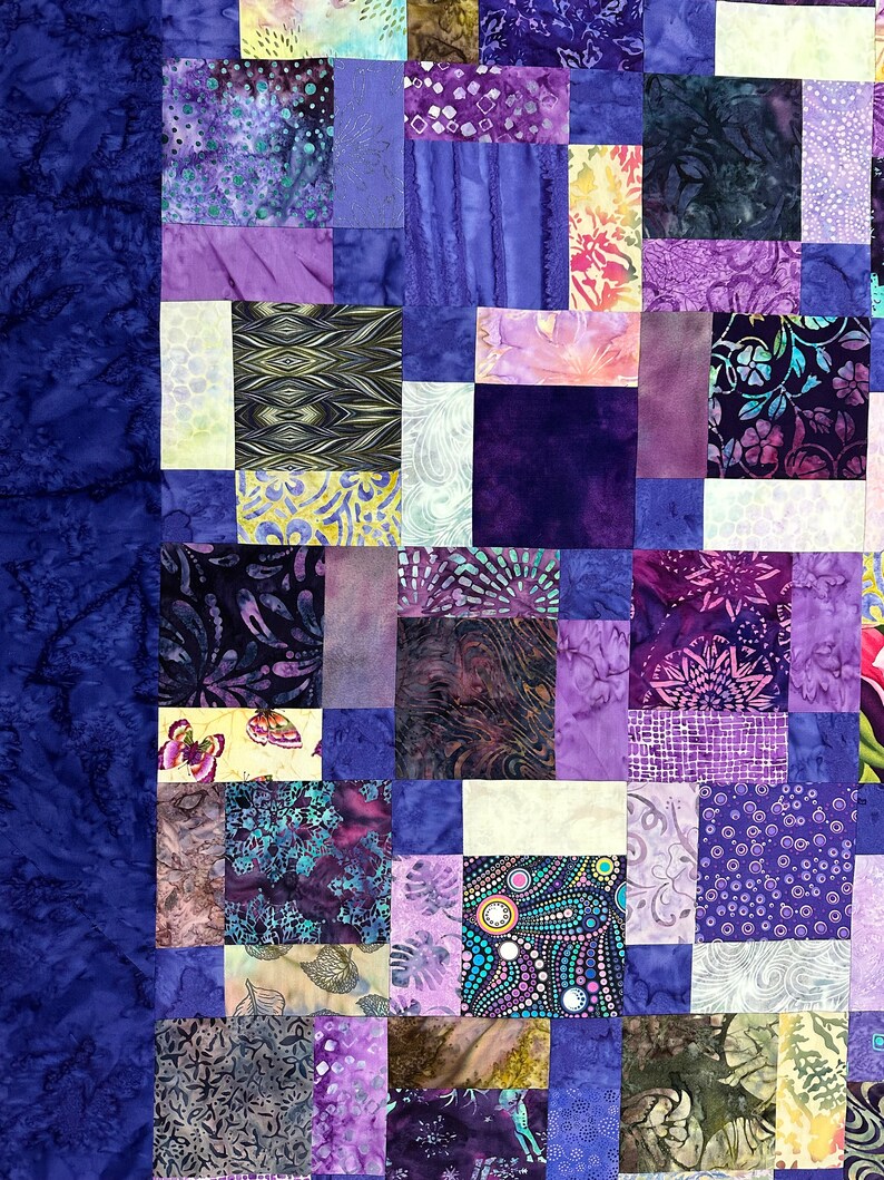 Unfinished Batik Quilt Top, 55 x 68, Purple, Quilt Tops for Sale image 5