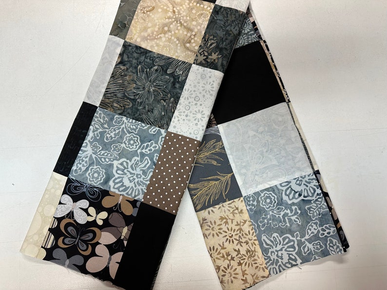 Handmade Quilt Top in Black Brown Tan, 36" x 45", Quilts for Sale, Unfinished Quilt Top