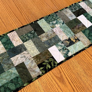 Quilted Table Runner, 12.5" x 40", Green, Handmade Custom Table Runner, Home Decor, Kitchen Decor, Housewarming Gift