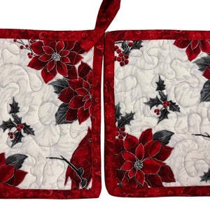 Christmas Cardinal Quilted Pot Holders, Set of 2, Handmade Pot Pads, Housewarming Gift image 6