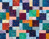 Handmade UNFINISHED Batik Quilt Top, 33" x 46", Multi-Color, Pieced Quilt Top