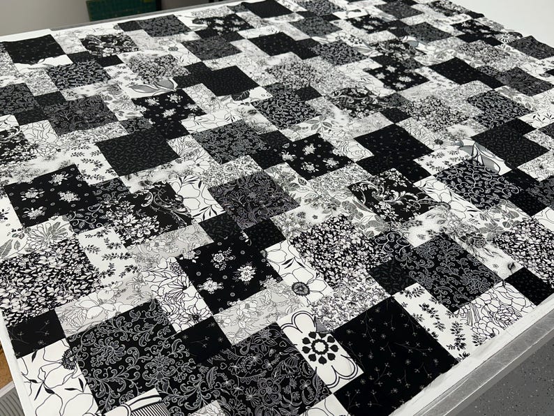 Handmade Black and White Floral Quilt Top: Lap Quilt (45" X 58") - Etsy