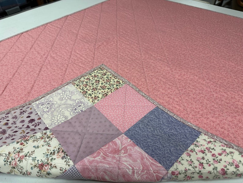 Handmade Patchwork Quilt, Pink and Purple, 36 x 45, Crib Quilt, Baby Quilt, Baby Shower Gift, Quilts for Sale image 4