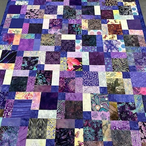Unfinished Batik Quilt Top, 55 x 68, Purple, Quilt Tops for Sale image 1