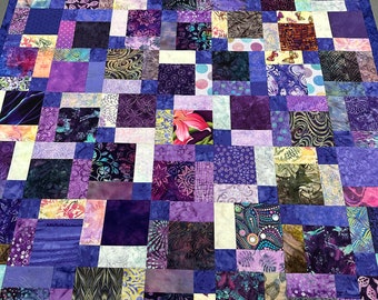 Unfinished Batik Quilt Top, 55" x 68", Purple, Quilt Tops for Sale