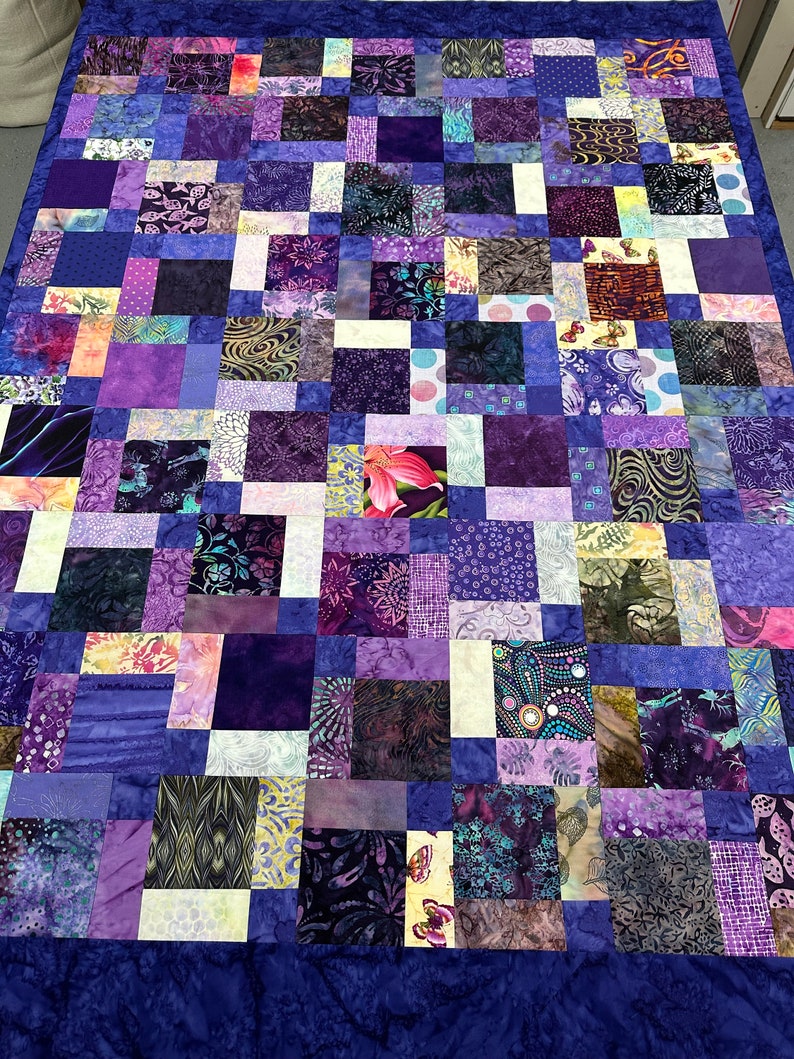 Unfinished Batik Quilt Top, 55 x 68, Purple, Quilt Tops for Sale image 1