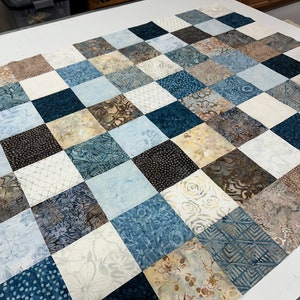Unfinished Quilt Top in Blue and Brown Batiks, 36 x 45, Ready to Finish image 3