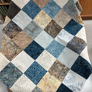 Handmade Quilt Top in Blues and Browns, 36 x 45, Ready to Finish image 10