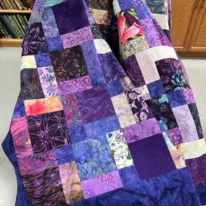 Unfinished Batik Quilt Top, 55 x 68, Purple, Quilt Tops for Sale image 2