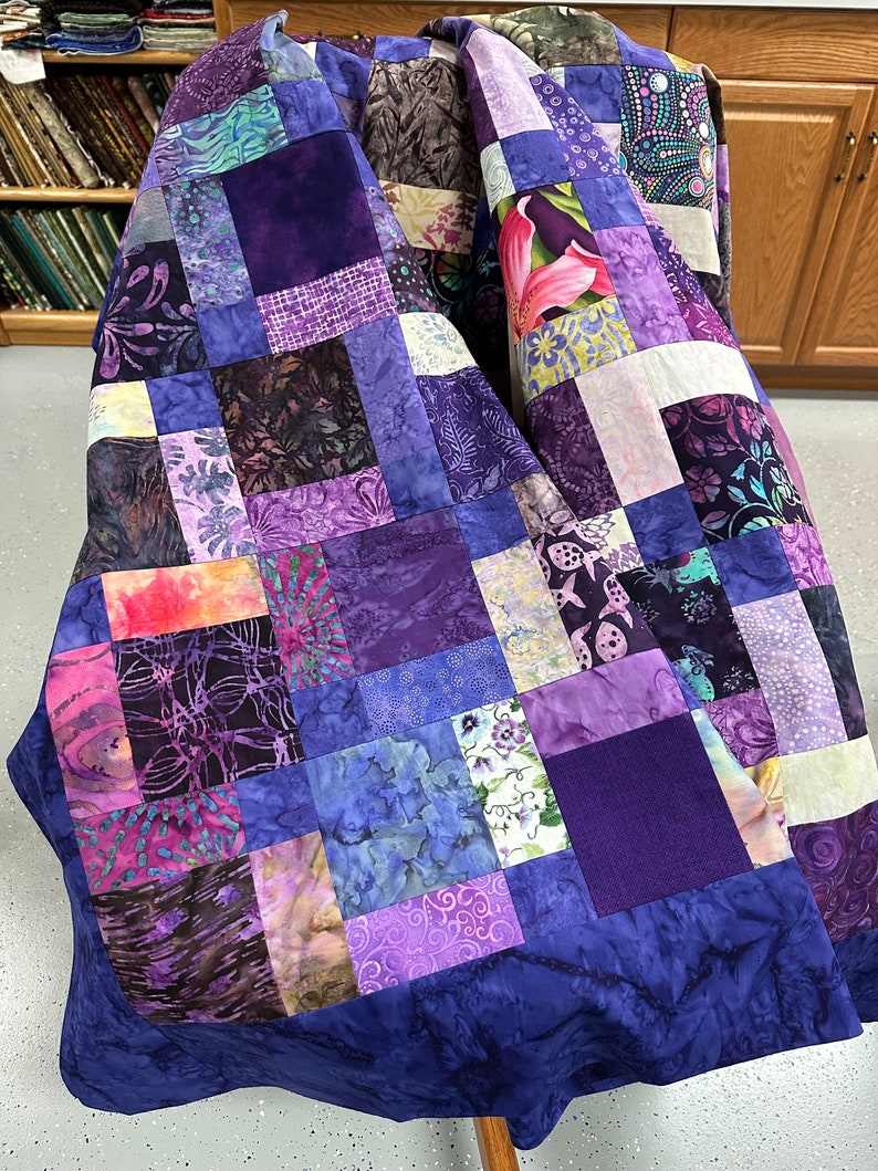 Unfinished Batik Quilt Top, 55 x 68, Purple, Quilt Tops for Sale image 2