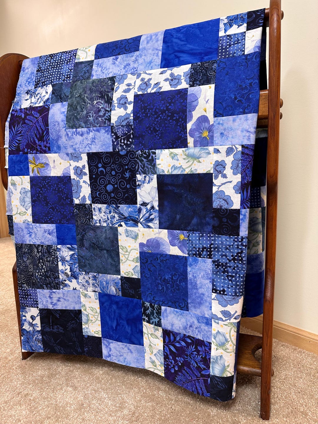Blue Batik Quilt Top, 45x58 Lap Quilt, Handmade Patchwork Sofa Throw - Etsy