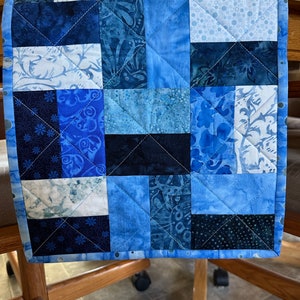 Quilted Table Runner, Blue, 12" x 40", Handmade Custom Table Runner, Housewarming Gift, Home Decor, Kitchen Decor