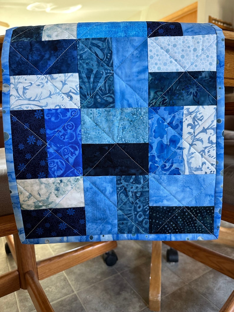 Quilted Table Runner, Blue, 12" x 40", Handmade Custom Table Runner, Housewarming Gift, Home Decor, Kitchen Decor