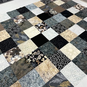 Handmade Quilt Top in Black Brown Tan, 36" x 45", Quilts for Sale, Unfinished Quilt Top