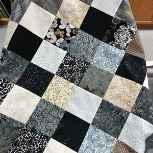 Handmade Quilt Top in Black Brown Tan, 36" x 45", Quilts for Sale, Unfinished Quilt Top