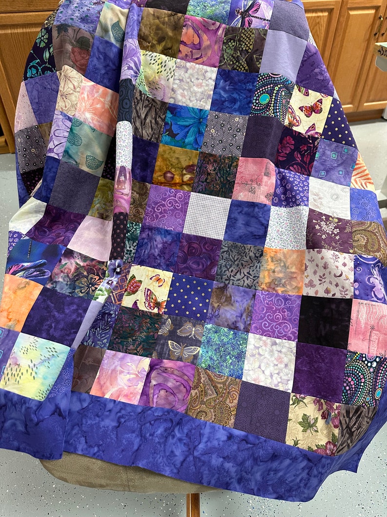 Unfinished Batik Quilt Top, 36 x 45, Shades of Purple, Crib Quilt Size image 2