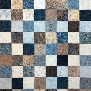 Handmade Quilt Top in Blues and Browns, 36 x 45, Ready to Finish image 2