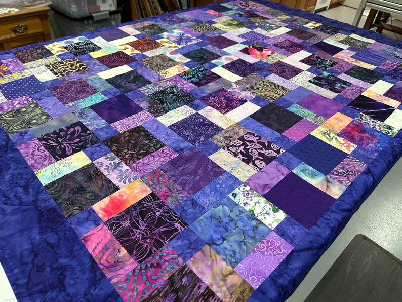 Unfinished Batik Quilt Top, 55 x 68, Purple, Quilt Tops for Sale image 4